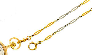 Mans 18K Yellow Gold & Platinum Pocket Watch Chain 13" Long
