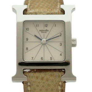 Pre-owned Hermes H HH1.210 Quartz SS x Leather Off-white Dial Ladies Watch,AS