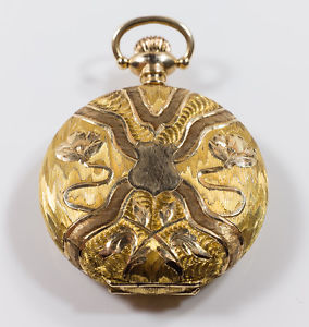 14K Yellow Gold American Waltham Watch Co. Floral Motif Pocket Watch