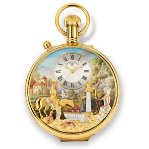 Genuine Reuge Musical Automaton Gold OpenFace Pocket Watch CXH 17.4100.000