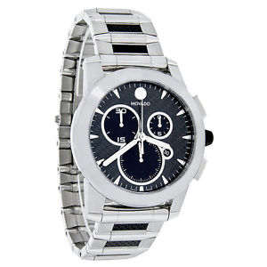 Movado Vizio Chronograph Mens Black Carbon Fiber Dial & Link Swiss Watch 0606083