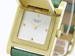 HERMES Medor Gold Plated Leather Quartz Ladies Watch (BF088501)