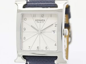 Mint Condition HERMES H Wach Steel Leather Quartz Mens Watch HH1.810 (BF086577)