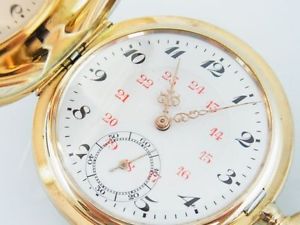Goldene 585 Sprungdeckeltaschenuhr Savonette freie Monogrammkartusche (A1875)