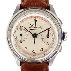 BOVET 2 Register Chronograph Manual Antique Ss X Leather Silver Excellent #1032