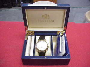 Men's *FESTINA F0672 ~18k Solid Gold Case ~3x Date Moon Phase Chronograph Watch