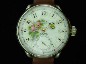 Antique 1890 Waltham A.W.W.Co Wrist watch with Factory Custom Painted Dial