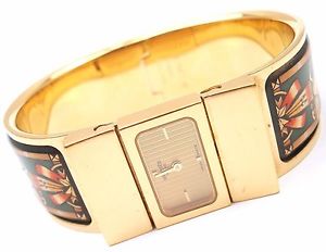 HERMES LOQUET GREEN ENAMEL GOLD HARDWARE HORSE MOTIF LADIES WATCH
