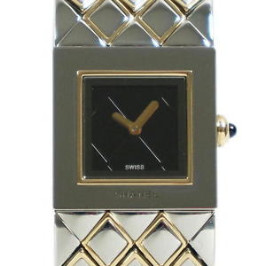 Pre-owned Chanel Matelasse H0475 SS×K18YG Quartz Black Dial Ladies Watch,AS