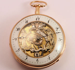 BEAUTIFUL 18K GOLD REPEATER POCKET WATCH WITH AUTOMATON VERGE FUSEE