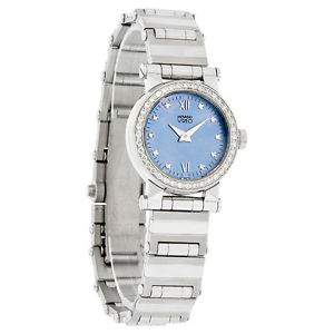 Movado Vizio Diamond Ladies Blue Mop Dial Stainless Steel Swiss Watch 1604327