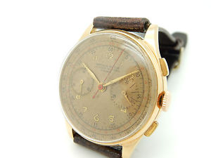 Antique Mens NATALIS WATCH 18K Rose Gold Chronograph 17 Rubis Wrist Watch-Swiss