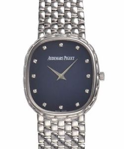 AUDEMARSPIGUET Oval Two Stitches Blue White Gold Manual Mint #1029 Free Ship