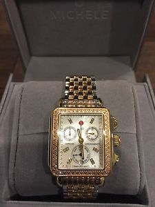 Michele Woman's Deco Diamond Two Tone Date Chrono Watch