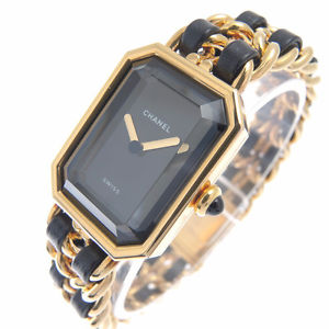 Authentic CHANEL Metal material Premiere L Watch Gold x Black Battery Exchanged