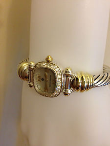 David Yurman Bracelet Watch 14k Gold Silver Pave Diamond mother of pearl 7mm