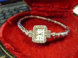 VINTAGE GENEVE UNIVERSAL LADIES DIAMOND WATCH LARGE brilliant white diamonds