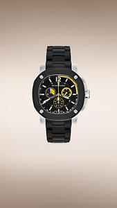 Burberry Men's Swiss Chronograph Britain Black Polyurethane Strap Watch BBY1106