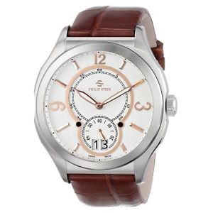 Philip Stein Mens 17-FRGW-ABR Prestige White and Rose Gold Brown Alligator Strap