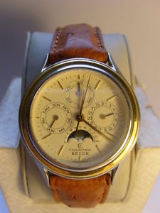 CHRONOSWISS Kelek Automatic 2892 Steel Gold Calendar Moon Phase Ostrich Leather