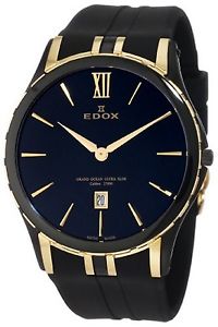 Edox Men's 27033 357JN NID Grand Ocean Gold IP Steel Black Rubber Date Watch