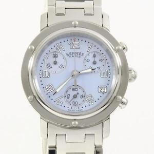 Authentic HERMES CL1.310 Clipper nacre Chrono Quartz  #260-001-184-8264