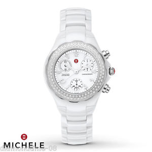 NEW AUTHENTIC MICHELE TAHITIAN WHITE CERAMIC DIAMOND LADIES WATCH MWW12A000001