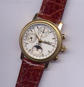 NEW MAN WATCH CHRONO AUTOMATIC MOON PHASE SWISS MADE GOLD 750 18K PERSEO VINTAGE