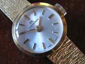 ESTATE BUCHERER 18K YELLOW GOLD VINTAGE LADIES WATCH IN ORIGINAL BOX MINT COND