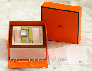 Authentic Hermes Cape Cod PM CC 1210 22 Double Tour Watch Lime Barenia