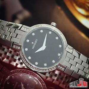 Movado Faceto Ladies Stainless Diamond Black Dial Watch 0605586 Womens Genuine