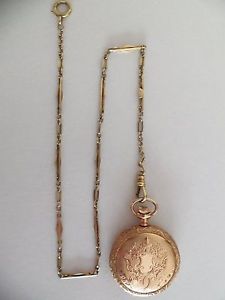 Elgin pocket watch / pendant (14k solid gold Hunter case with chain) 1901