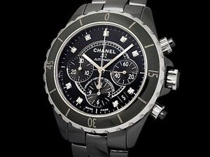 CHANEL J12 Chrono H2419 Black SS/CE Diamond Auto Men's Polished Excellent #0109