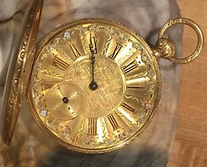Joseph Johnson 18K Engraved Dial Pocket Watch Key Wind 18k Dial Liverpool