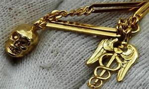 Antique 14k gold Victorian Doctors Skull&Caduceus chain fob for pocket watch.