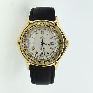 Gents Ebel Voyager GMT Watch. 18ct Gold Case On A Leather Strap.