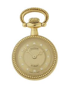 Waltham, Swiss, 18k Yellow Gold Open Face Pendant Watch w/ diamonds