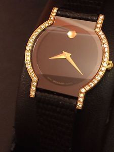 Ladies Movado HORIZON WATCH w/ Diamond Bezel AND 18k 750 solid Gold Case!