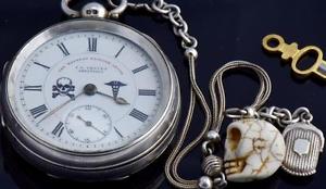 Rare 19th C Victorian Doctor's Memento Mori Skulls heavy silver watch.J.G.Graves