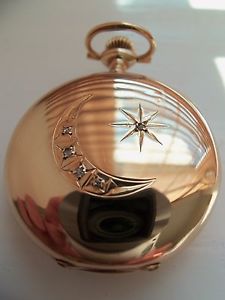 Waltham pocket watch / pendant (14k solid gold Hunter case with 5 diamonds) 1903