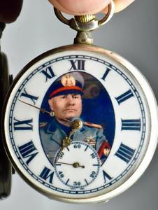Important historic  WWII Italian officer's award silver watch.Benito Mussolini
