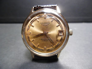 RARE VINTAGE LONGINES CONQUEST PINK GOLD 18KT AUTOMATIC GOLD DIAL SWISS MADE