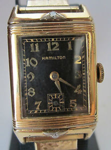 VINTAGE USED HAMILTON OTIS REVERSO 14K GOLD FILLED RARE DIAMOND CASE WATCH RUNS