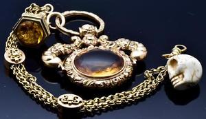ONE OF A KIND MUSEUM Victorian 18k gold&Citrine pocket watch CHAIN&Skull fob