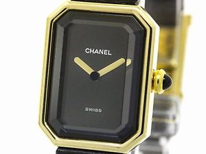 Polished CHANEL Premiere 18K Gold Leather Quartz Ladies Watch H0090 (BF098360)
