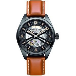Hamilton H72585535 Khaki Black Dial Automatic Brown Leather Mens Watch