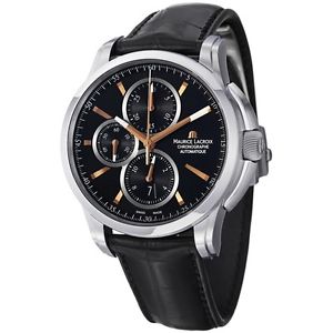 Maurice Lacroix Pontos Chronograph Mens Black Leather Strap Watch PT6188-SS001-3