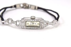 Vintage Esatate Antique Platinum Geneve Wrist Watch Round & Baguette Diamonds