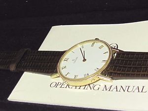 CONCORD GENEVE SWISS MADE WATCH QUARTZ THIN 14K SOLID GOLD CASE LEATHER