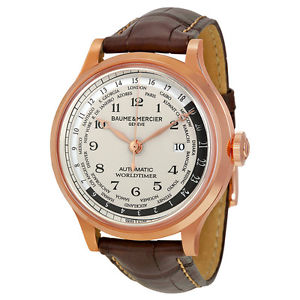 Baume and Mercier Capeland Worldtimer 18kt Rose Gold Leather Mens Watch 10107